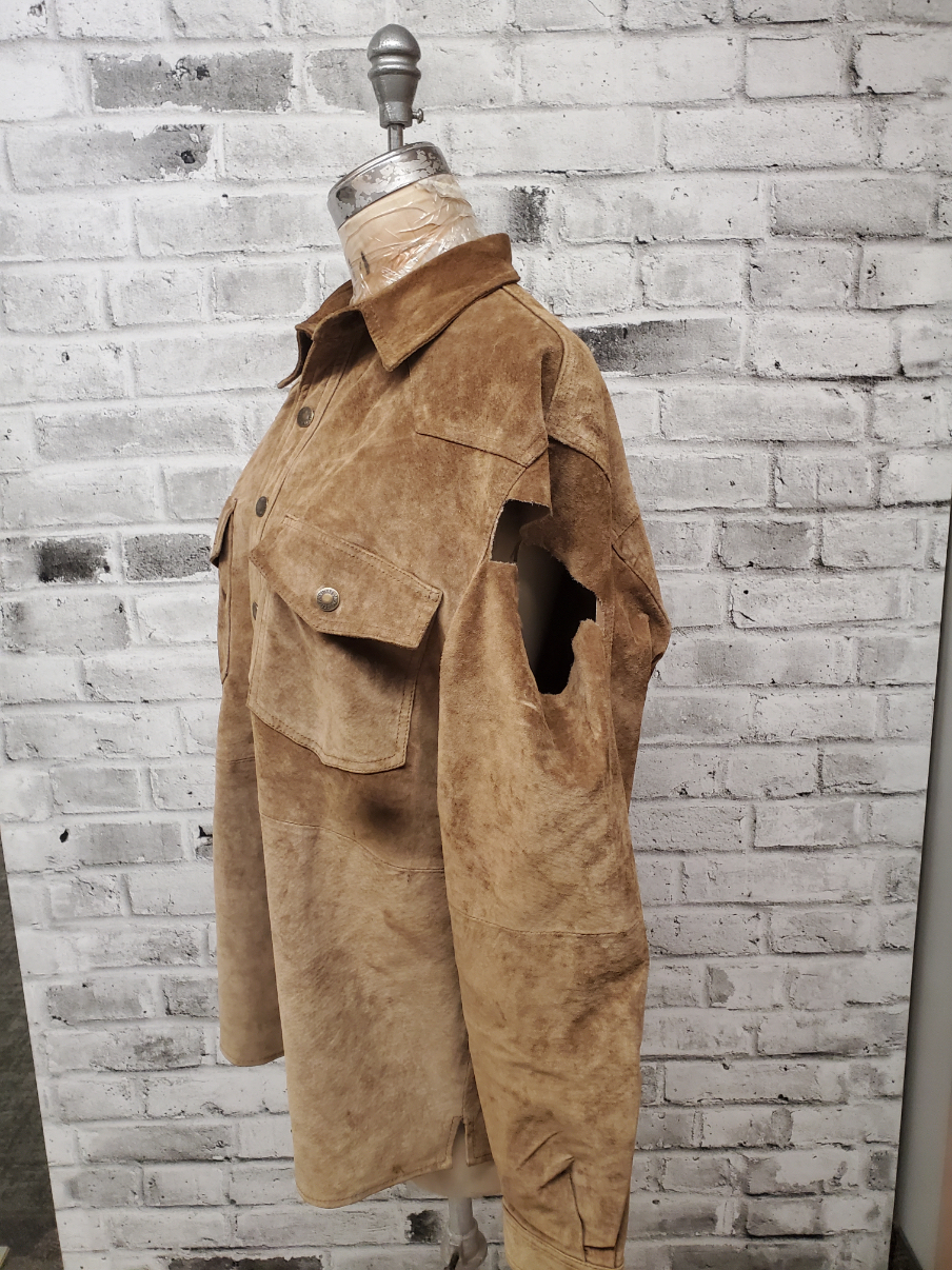 Brown Suede Sleeve Rip Before